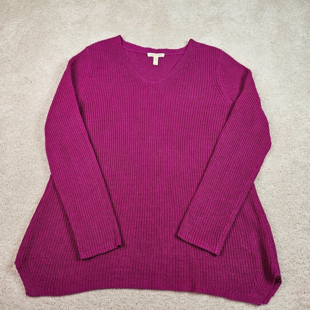 Eileen Fisher S VNeck 100% Organic Linen Fuchsia Quiet Luxury Coastal Minimalist